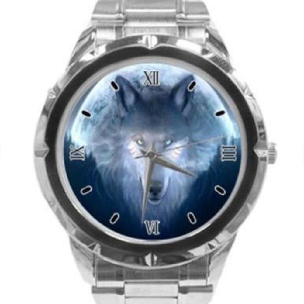 Wolf Image Watch Stainless Steel Band Screw Back